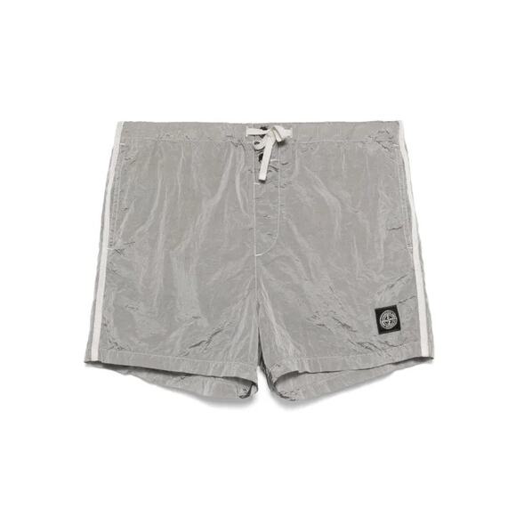 NWT Stone Island Shorts Mens Medium Gray Swim Trunks Logo Patch - Picture 12 of 13